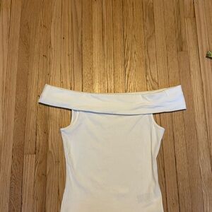 Off-Shoulder White Ribbed Top